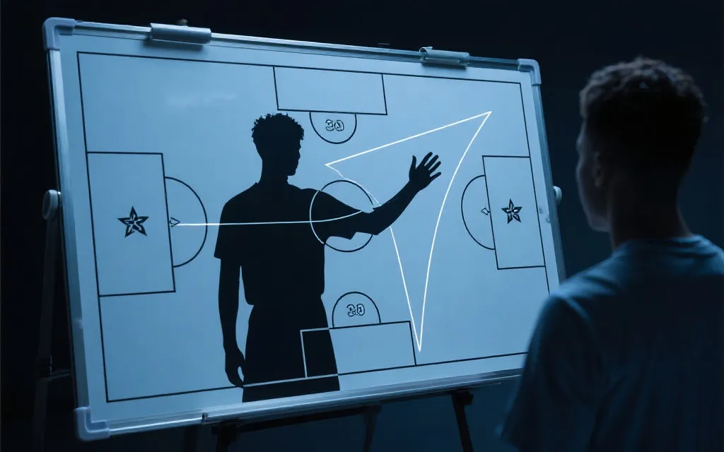 战术板与年轻球员剪影结合的视觉，象征新星崛起与战术革新