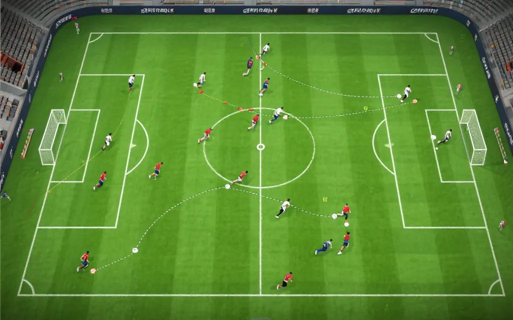 中路渗透战术示意：半空间接应与第三人跑动