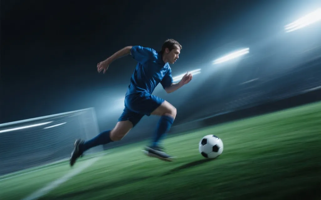 球员在高速反击中带球突破，背景为热烈球迷