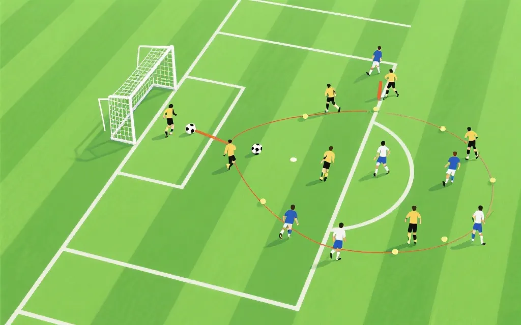 角球战术：遮蔽门将视线与二点射门示意